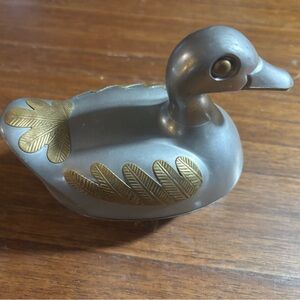 Vintage pewter and brass nesting duck